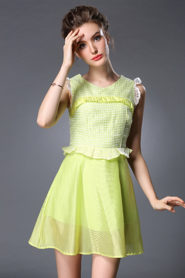 Girlish Flouncing Slim Fit Gauze Matching Sheer Summer Dress on Luulla